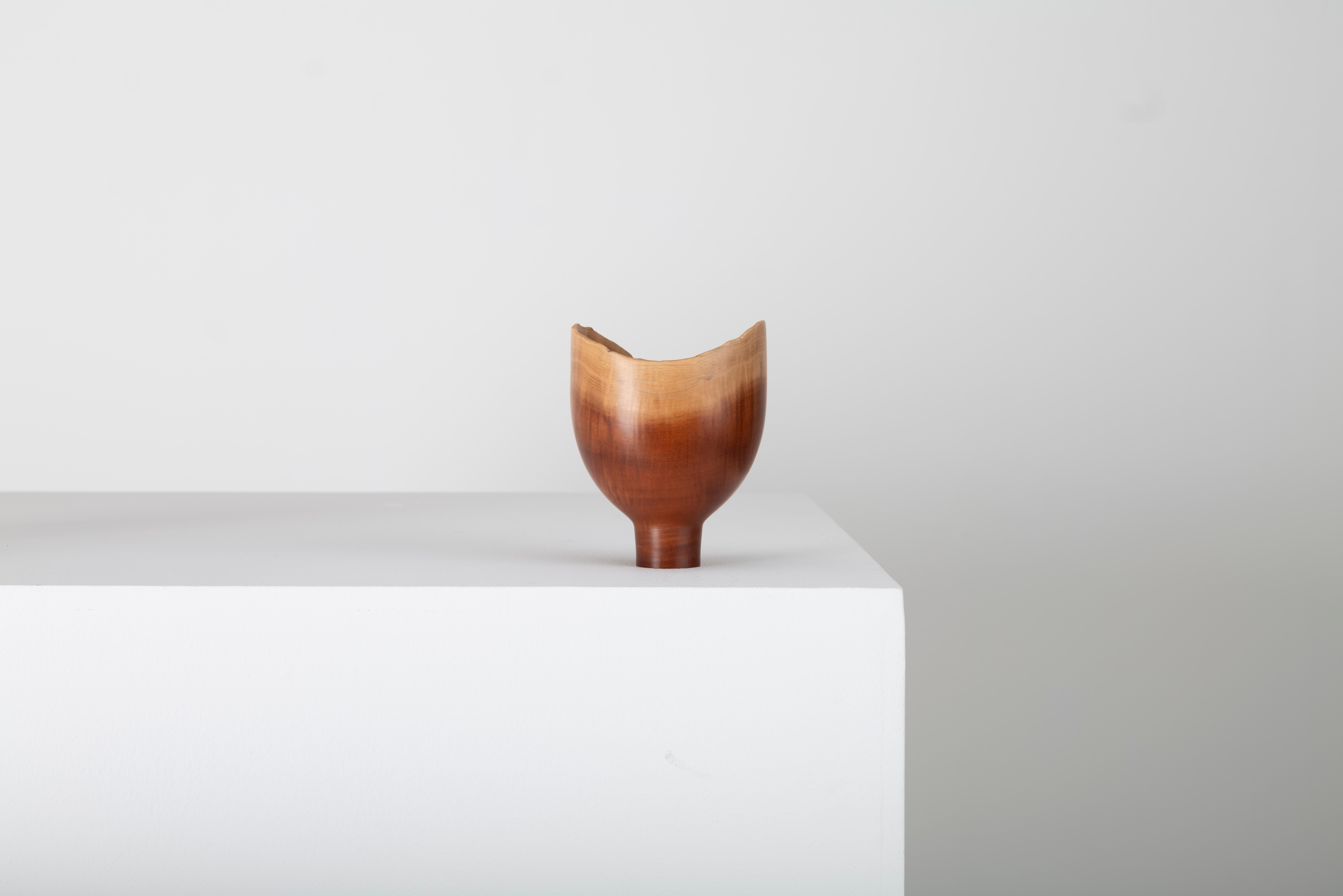 Minimalist Sculptural Wooden Vase by Master Craftsman Ray Key in Pink Ivory 1990s Signed For Sale