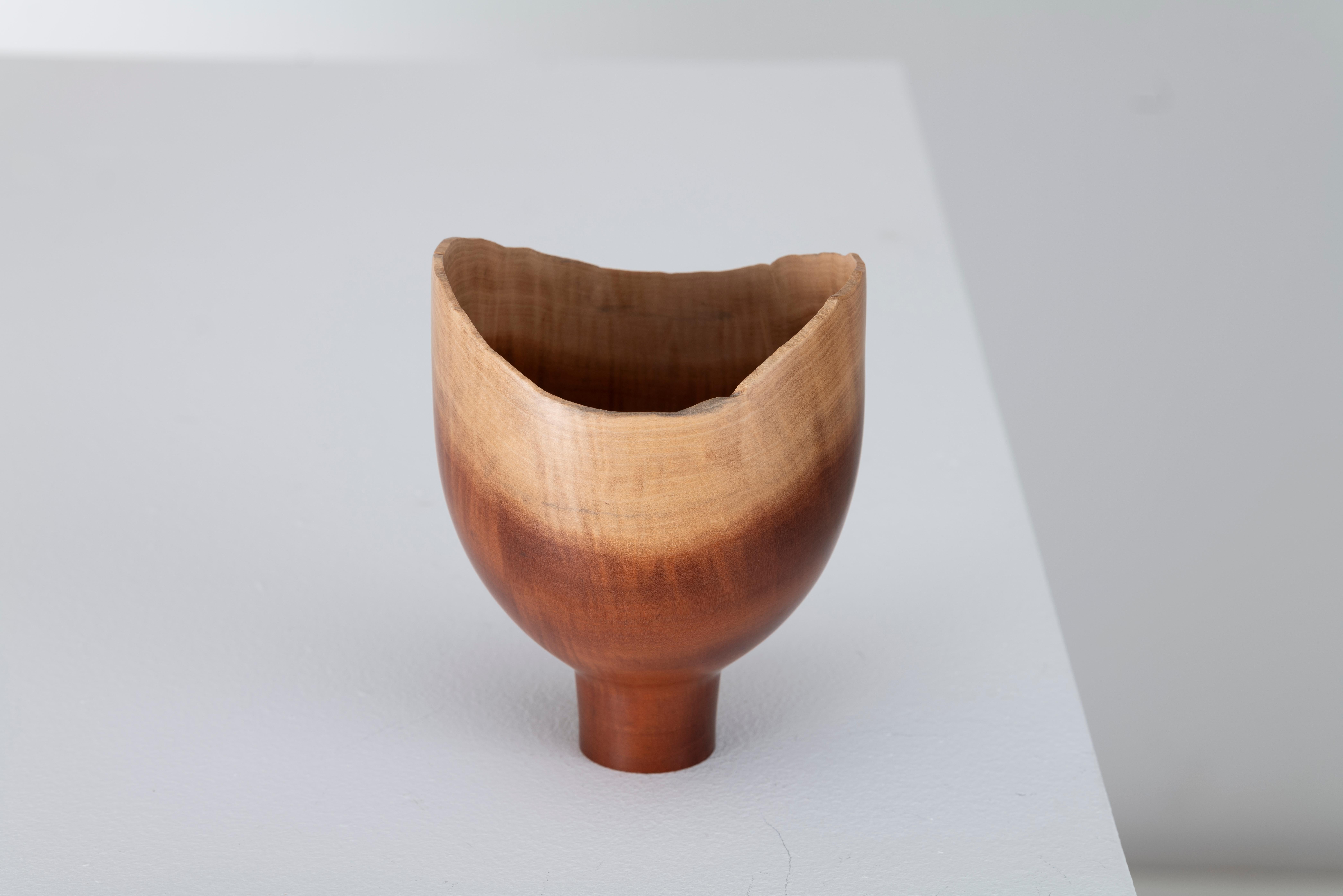 British Sculptural Wooden Vase by Master Craftsman Ray Key in Pink Ivory 1990s Signed For Sale