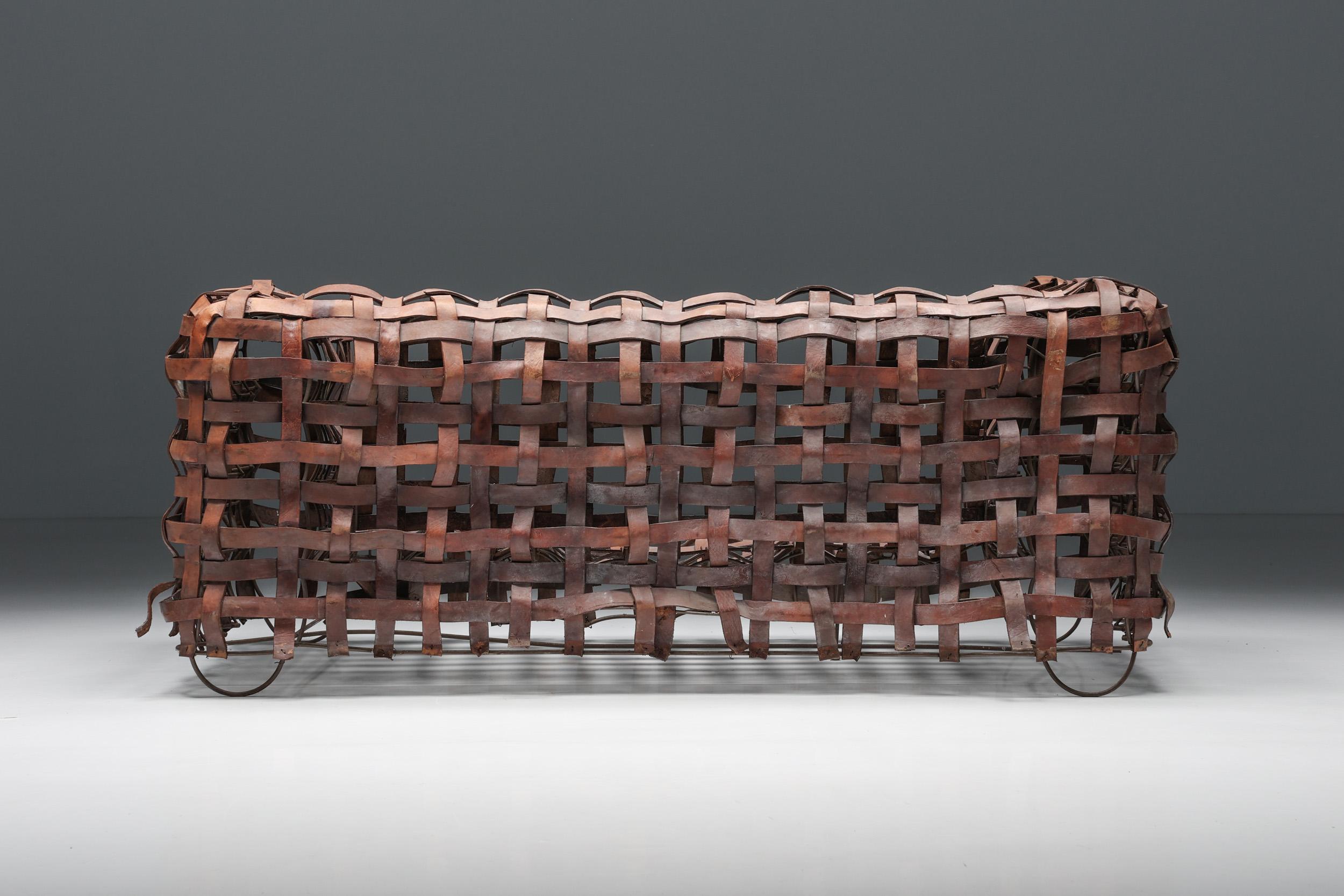 Sculptural Woven Leather Sofa, Metal Frame, UK, 1950s For Sale 3