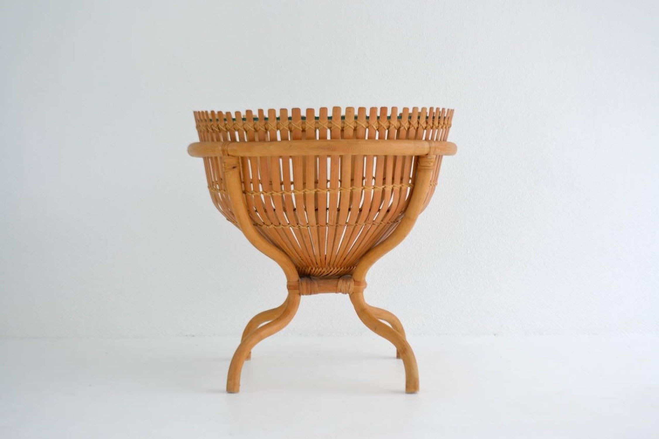 Italian Sculptural Woven Rattan Side Table