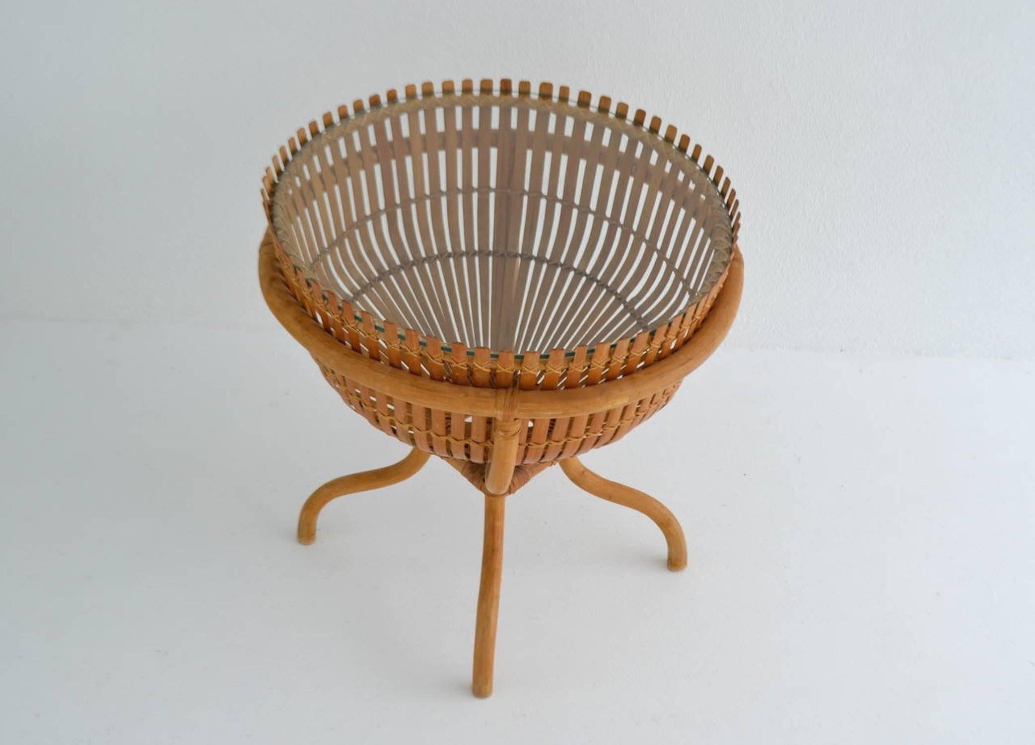 Sculptural Woven Rattan Side Table In Excellent Condition In West Palm Beach, FL