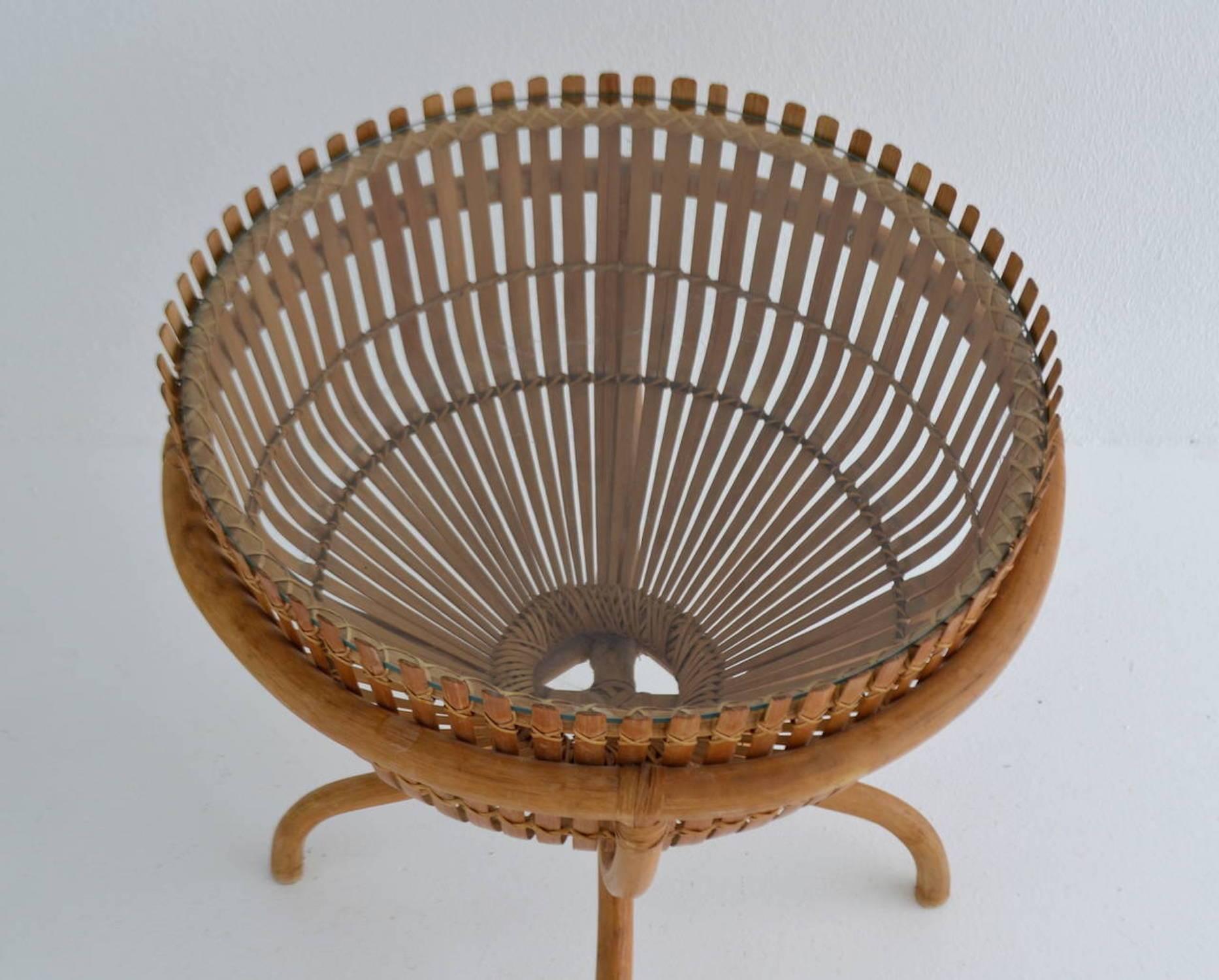 Mid-20th Century Sculptural Woven Rattan Side Table