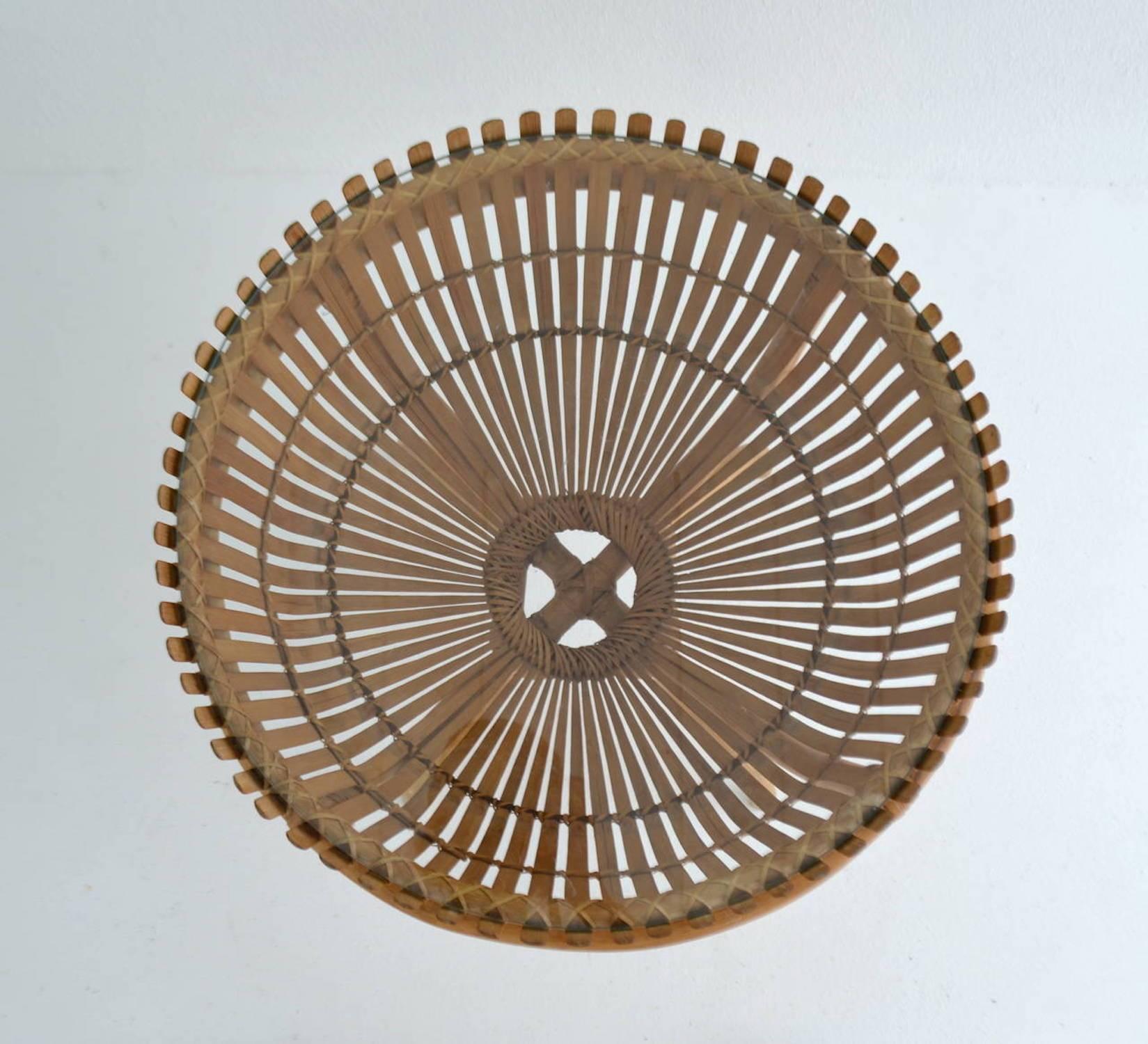 Bamboo Sculptural Woven Rattan Side Table