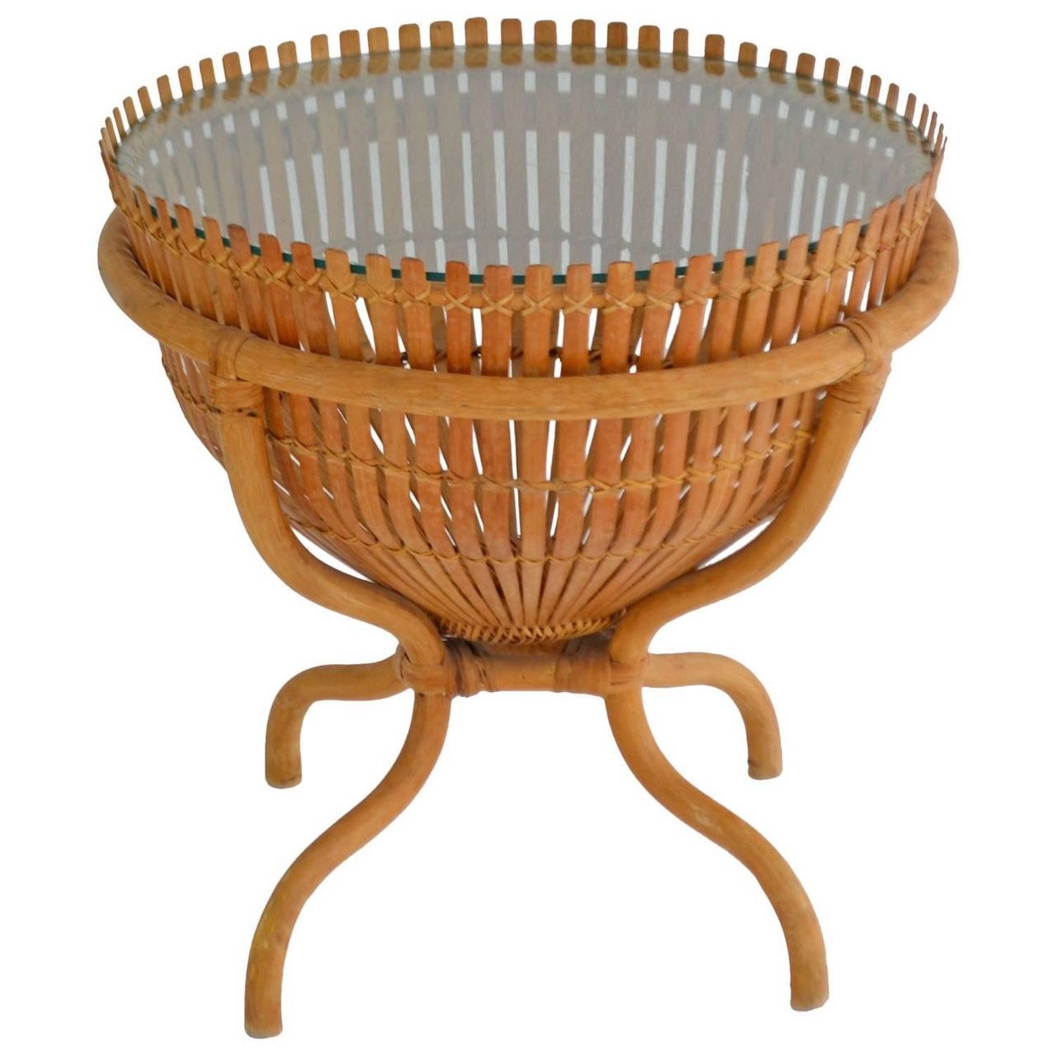 Sculptural Woven Rattan Side Table