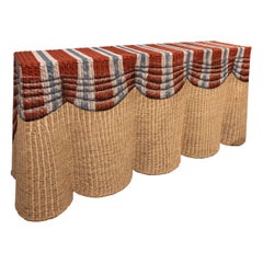 Sculptural Woven-wicker Console Table with a Striped, Scalloped Skirt