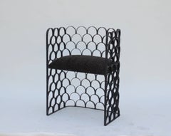 Sculptural Wrought Iron and Astrakhan Wool 'Arcature' Stool by Design Frères