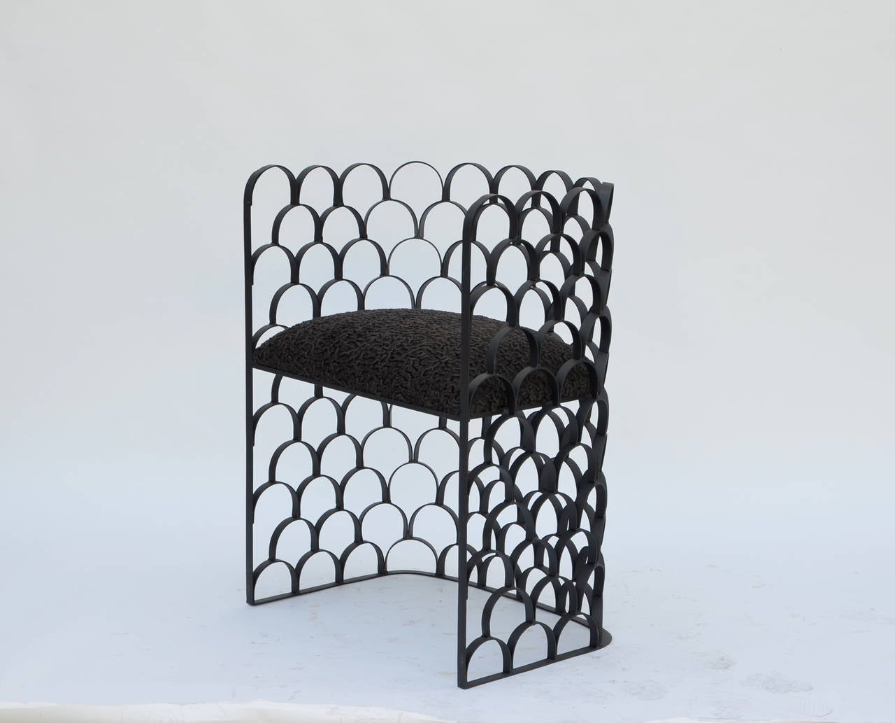 Organic Modern Sculptural Wrought Iron and Astrakhan Wool 'Arcature' Stool by Design Frères For Sale