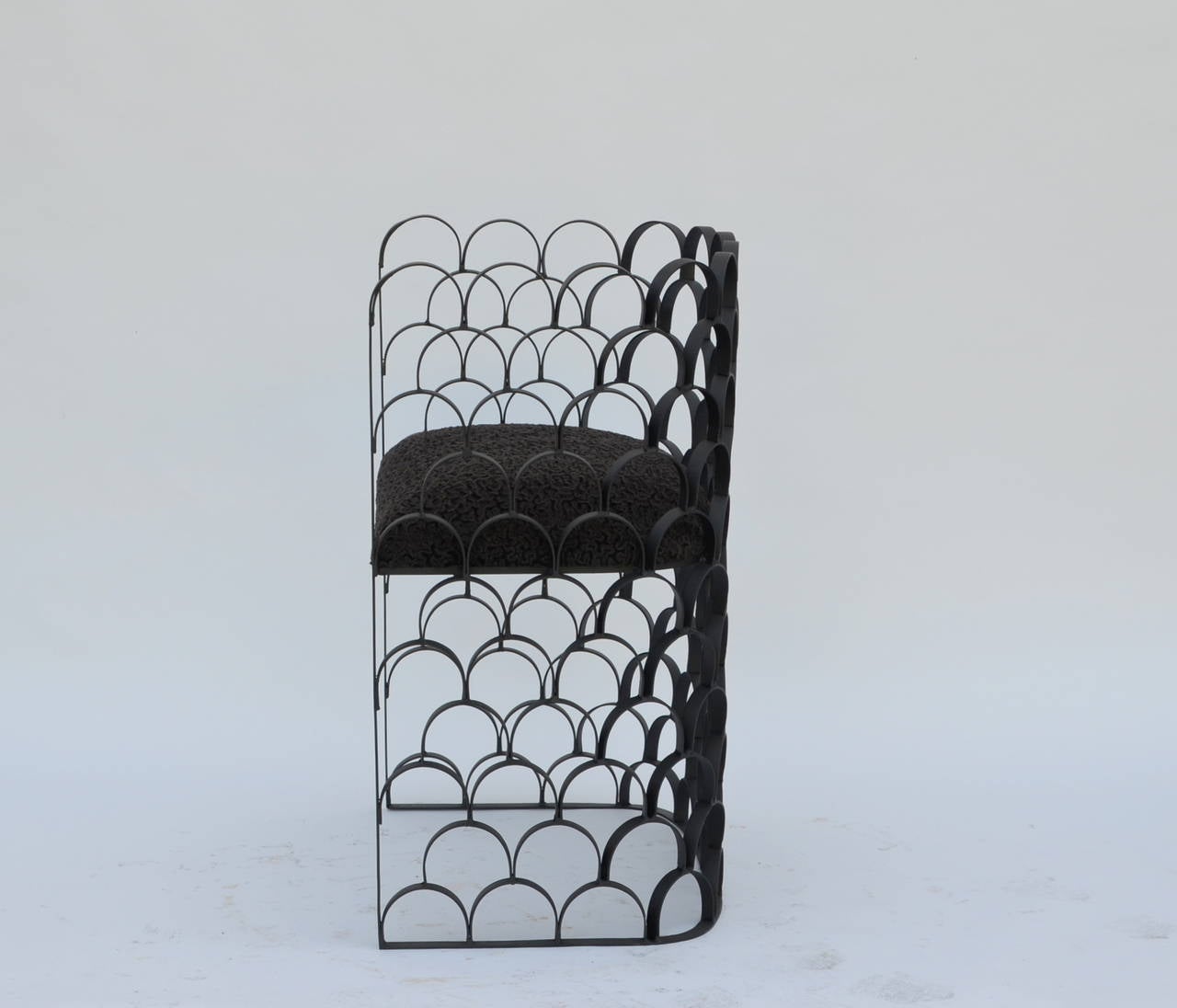 Powder-Coated Sculptural Wrought Iron and Astrakhan Wool 'Arcature' Stool by Design Frères For Sale