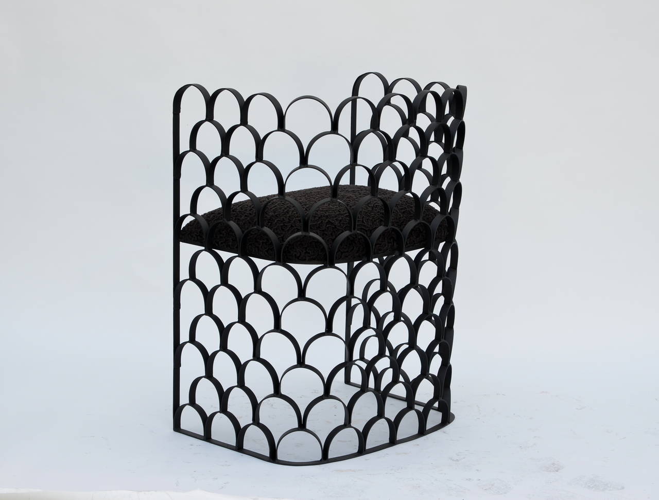 Sculptural Wrought Iron and Astrakhan Wool 'Arcature' Stool by Design Frères In Excellent Condition In Los Angeles, CA