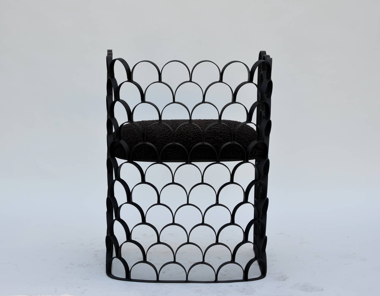 Contemporary Sculptural Wrought Iron and Astrakhan Wool 'Arcature' Stool by Design Frères For Sale