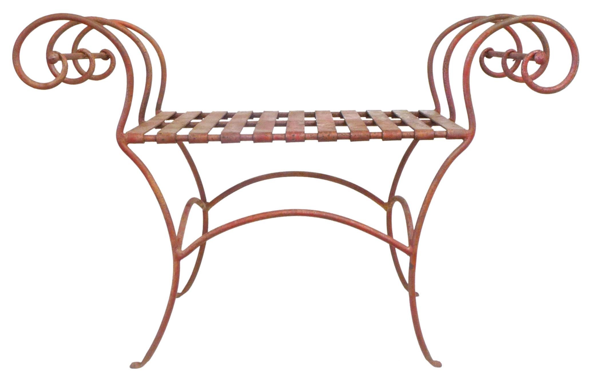 Neoclassical Revival Sculptural Wrought Iron Bench For Sale