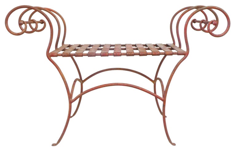 Neoclassical Revival Sculptural Wrought Iron Bench For Sale