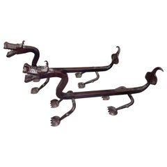 Sculptural Wrought Iron Dragon Andirons