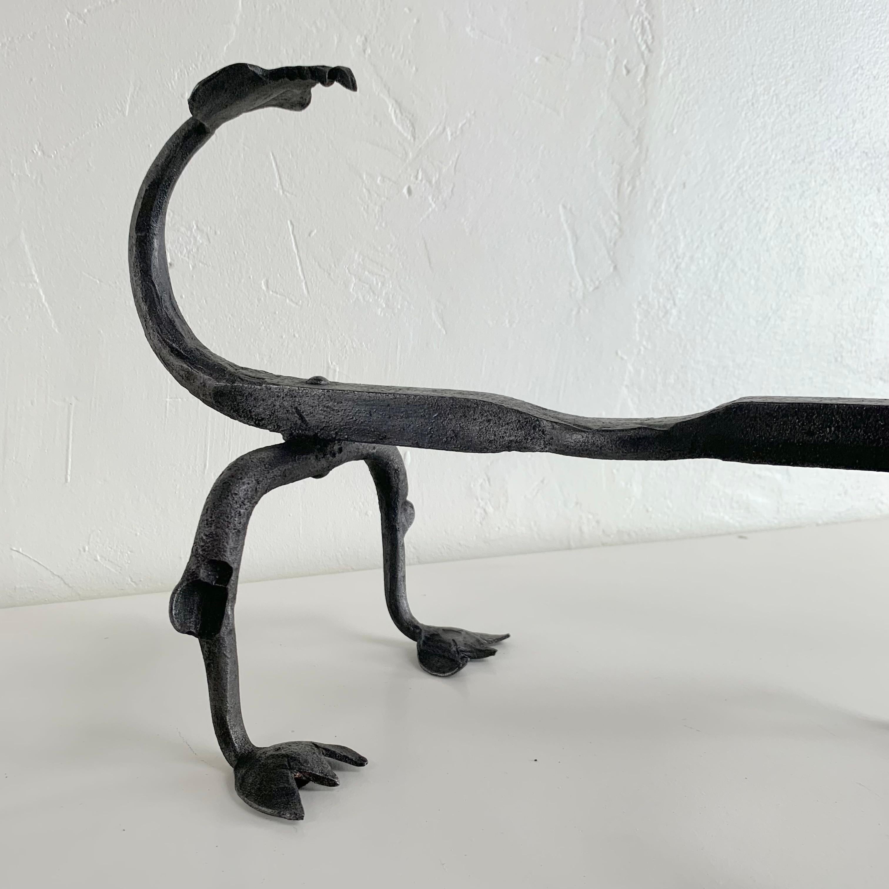 Sculptural Wrought Iron Pair Of Dragons Andirons, circa 1910, United States. For Sale 2