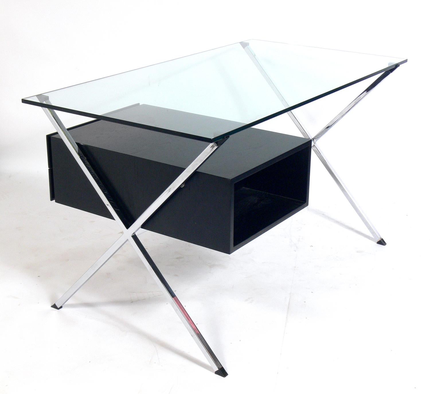 Glass Sculptural X-Base Desk by Franco Albini