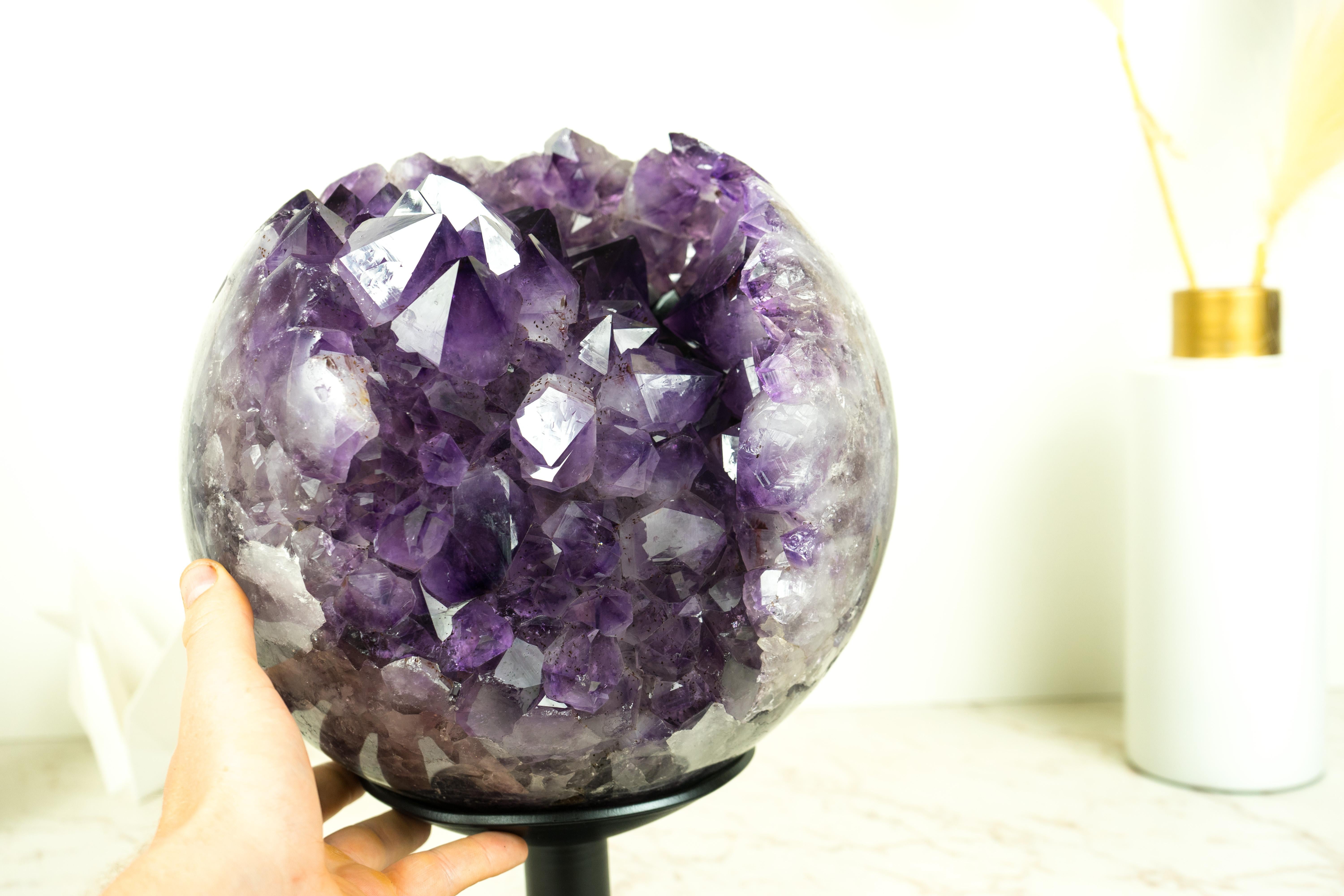 Sculptural X-Large Amethyst Sphere, Luxurious Deep Purple Crystal Ball 9