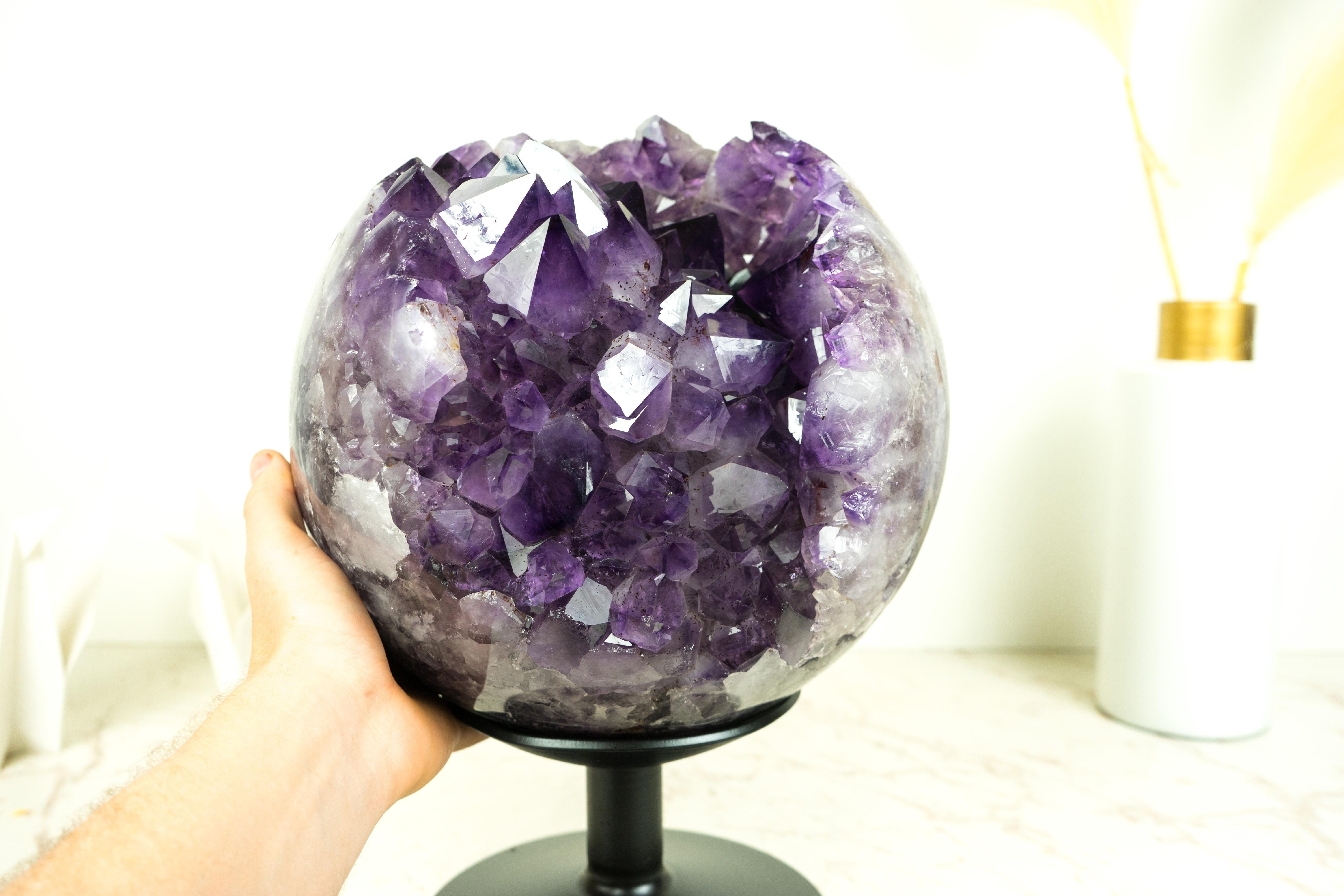 Sculptural X-Large Amethyst Sphere, Luxurious Deep Purple Crystal Ball 10
