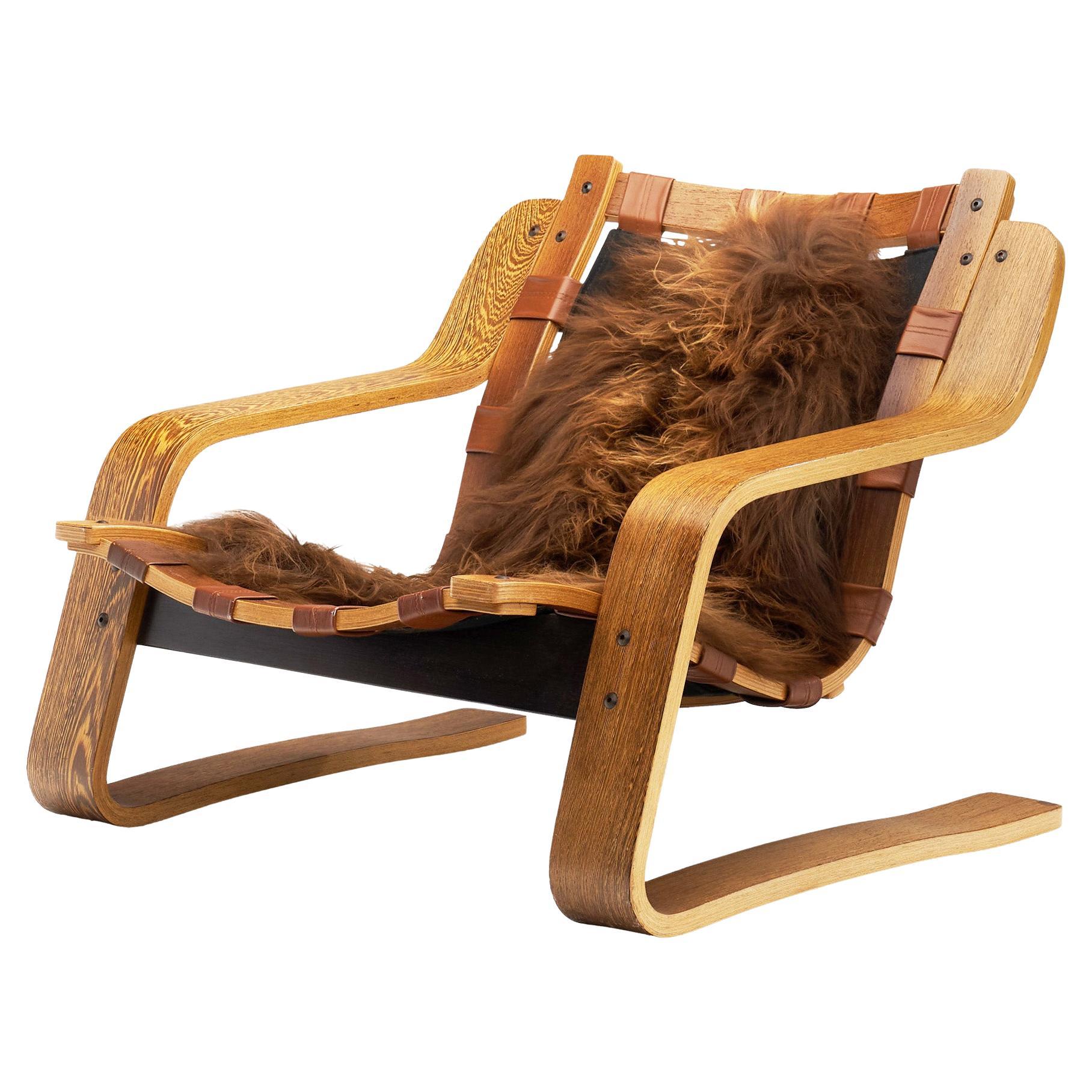 Sculptural Zebrano Plywood Lounge Chair, The Netherlands 1970s For Sale