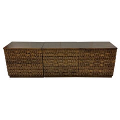 Sculpturalist or Brutalist Chunky Angular Carved Walnut Chests, set of 3