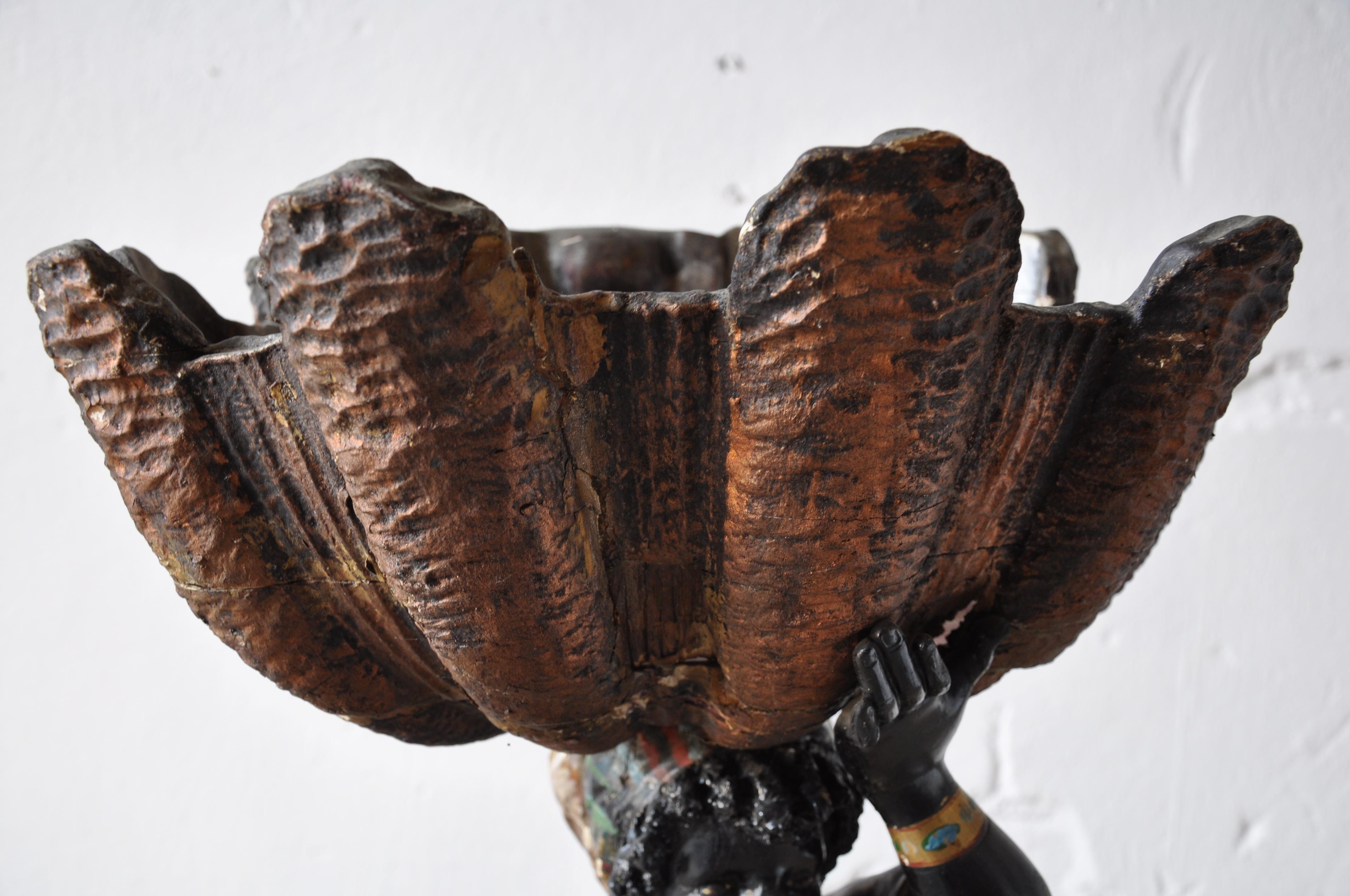 Sculpture, 1900s, in the Form of Morian with Supporting Snail, Woodcut, Painted For Sale 2