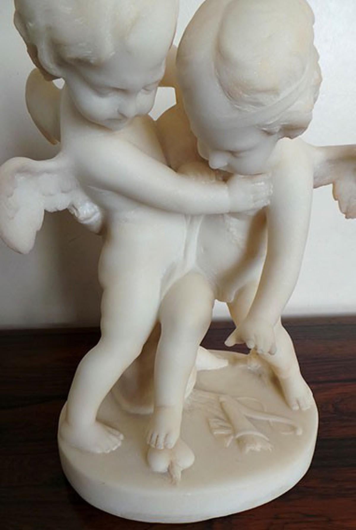 Romantic Sculpture Alabaster Les Angelots Jean Marie Pigalle, Late 19th Century