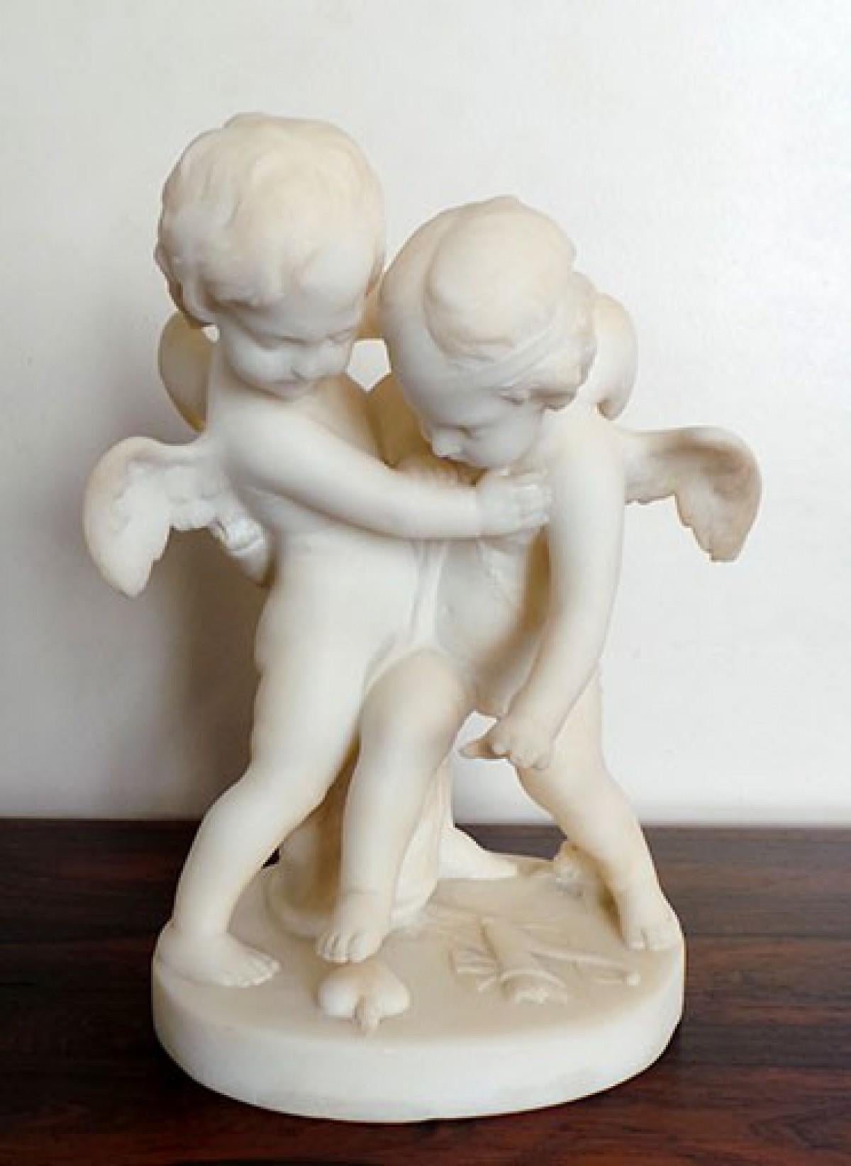 French Sculpture Alabaster Les Angelots Jean Marie Pigalle, Late 19th Century