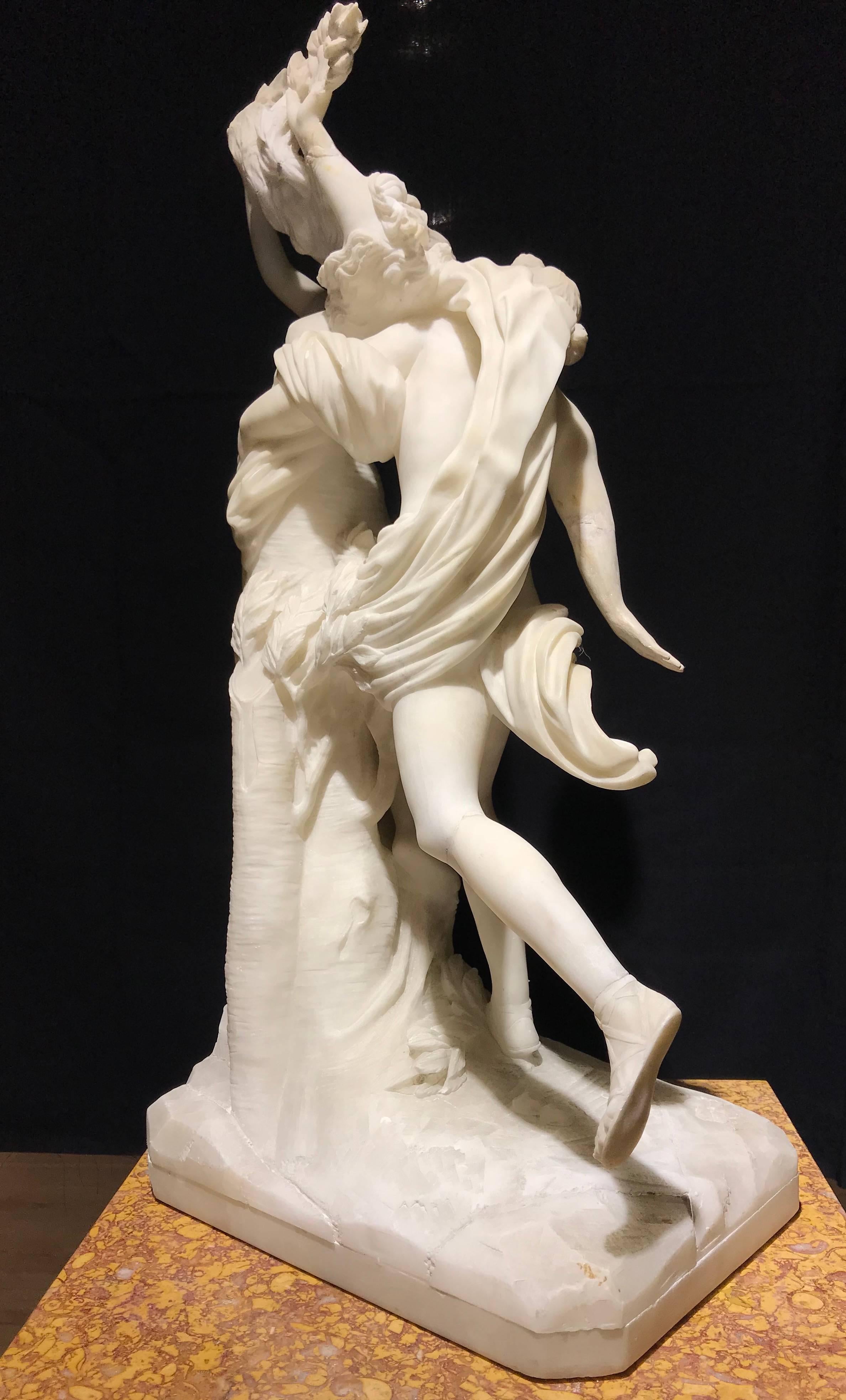 Sculpture Apollo and Dafne Italian White Alabaster 19th Century after Bernini  1
