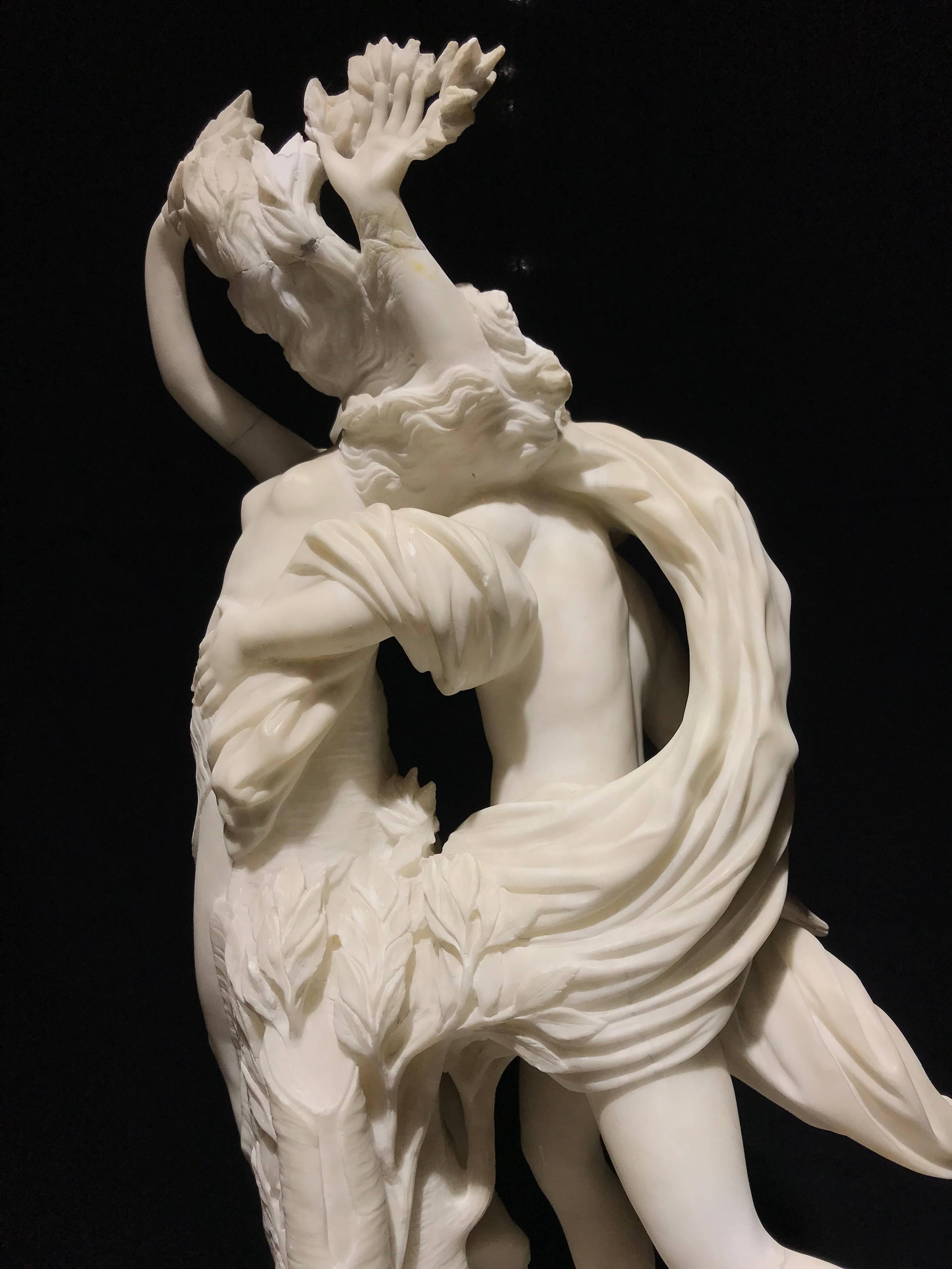 Sculpture Apollo and Dafne Italian White Alabaster 19th Century after Bernini  3