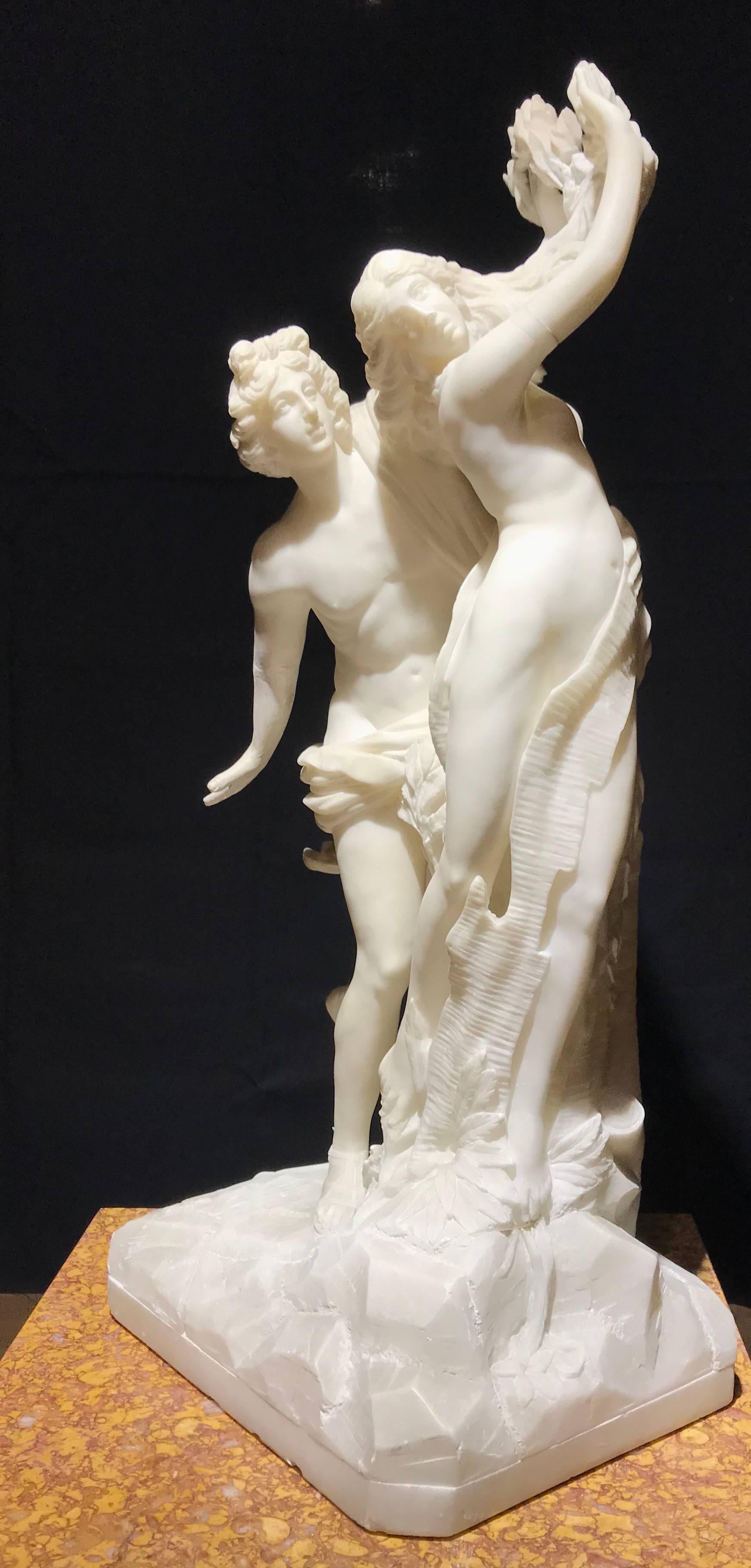 Sculpture Apollo and Dafne Italian White Alabaster 19th Century after Bernini  6