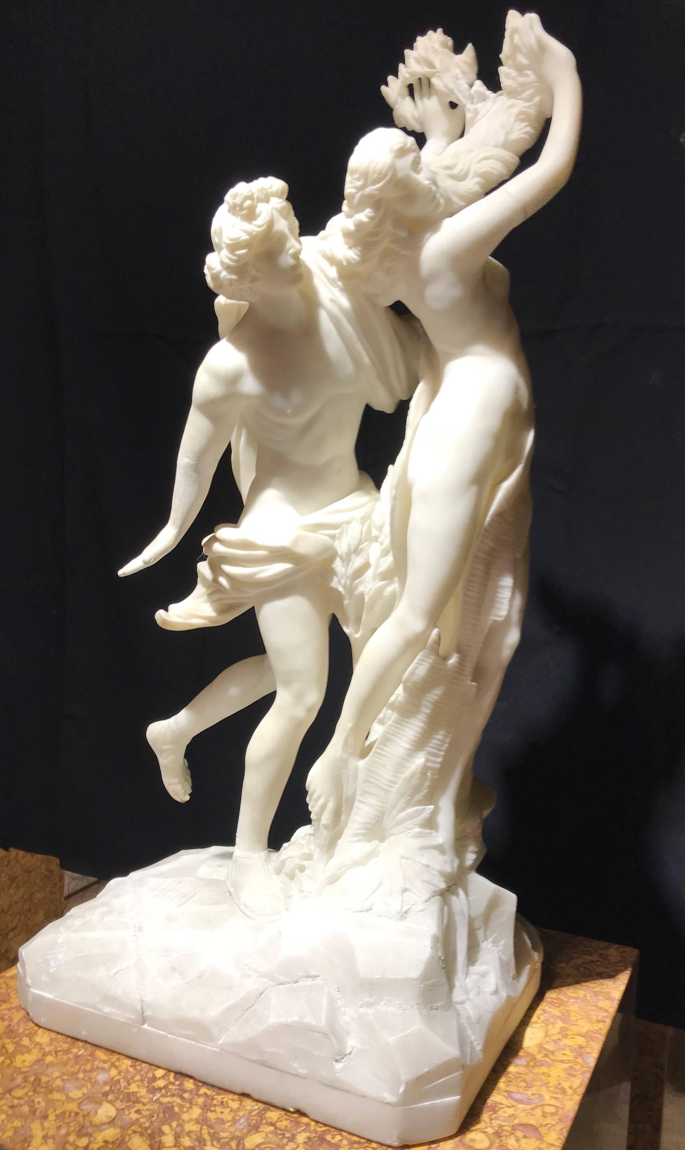 Sculpture Apollo and Dafne Italian White Alabaster 19th Century after Bernini  11