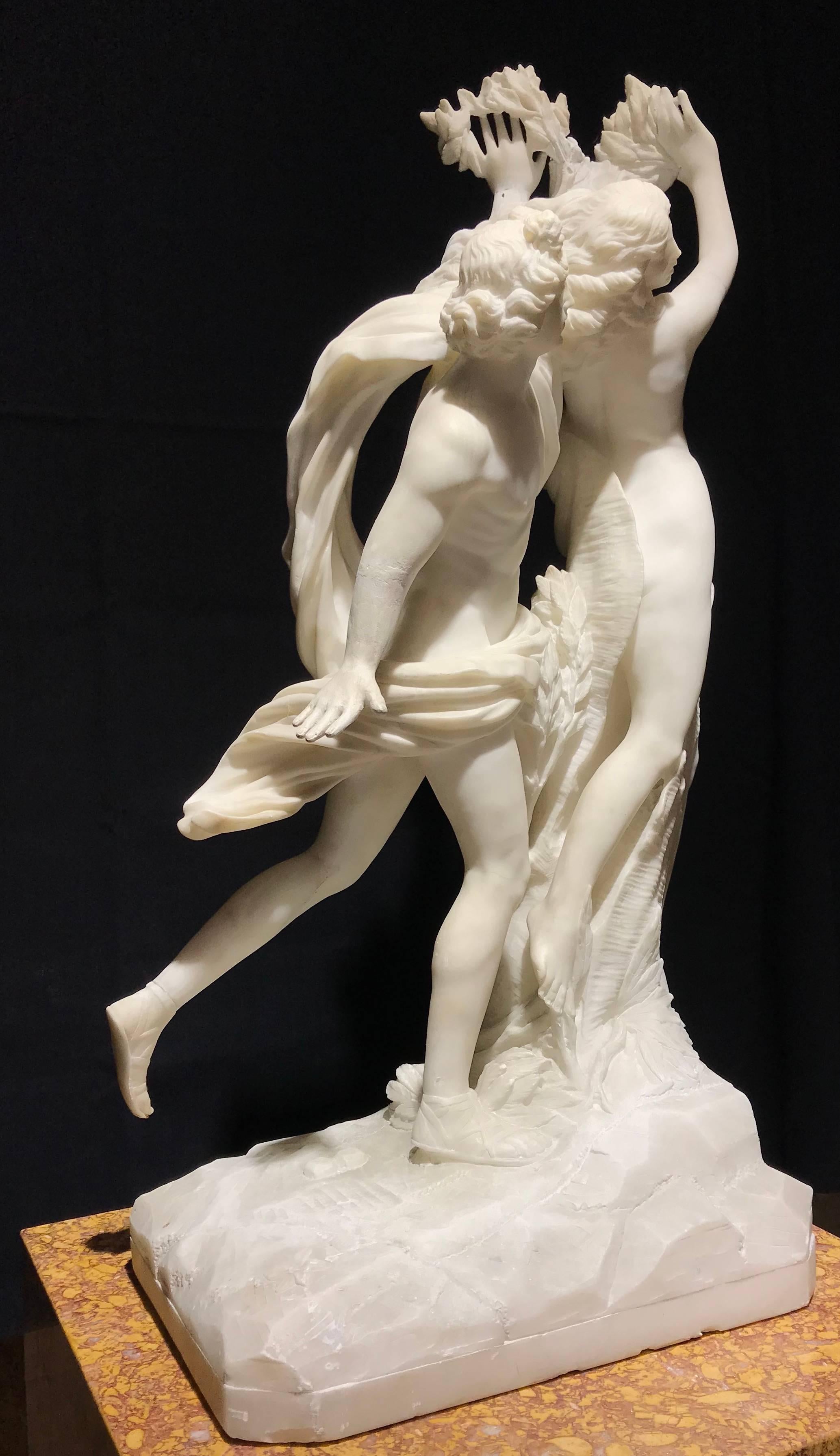 Grand Tour Sculpture Apollo and Dafne Italian White Alabaster 19th Century after Bernini 