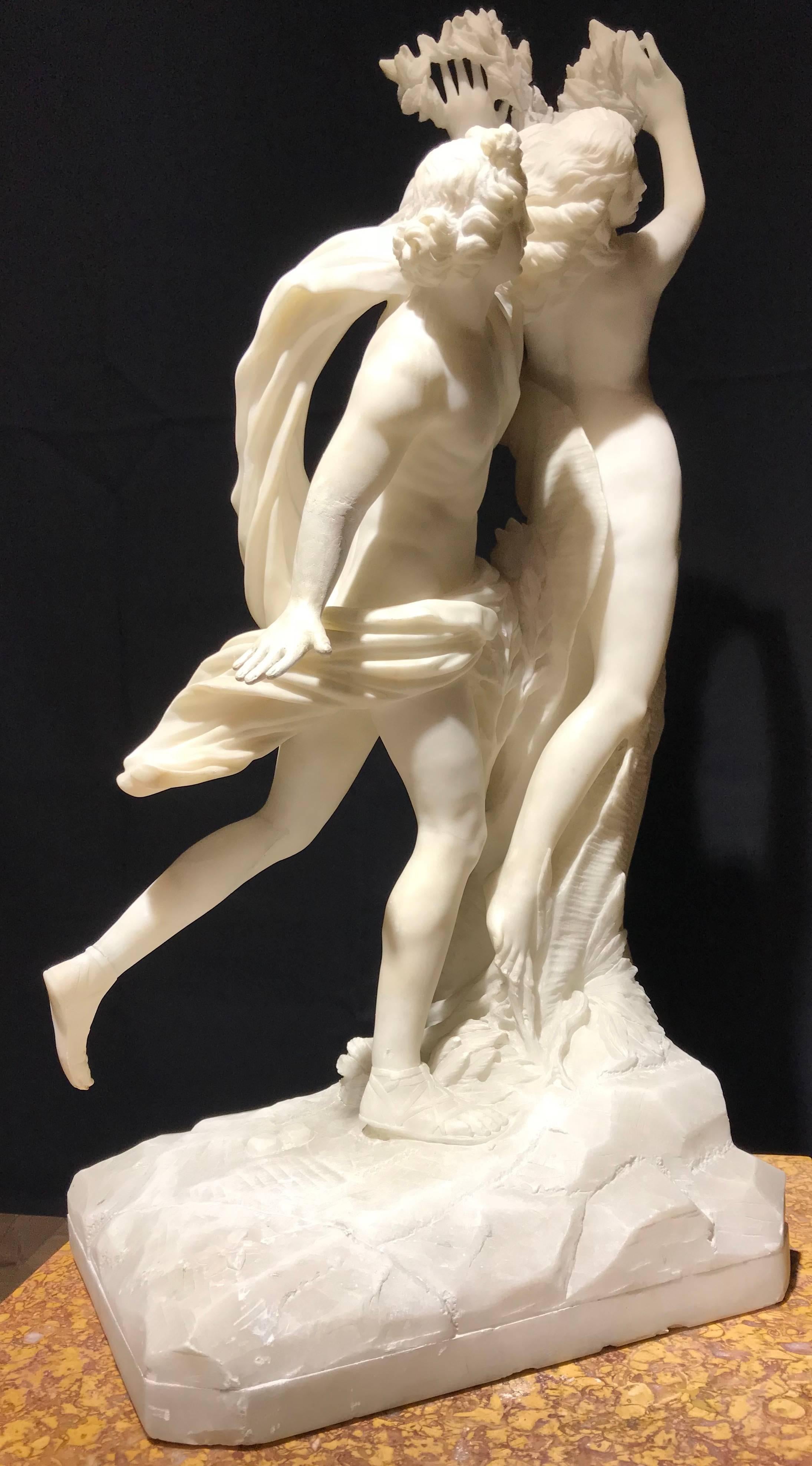 European Sculpture Apollo and Dafne Italian White Alabaster 19th Century after Bernini 