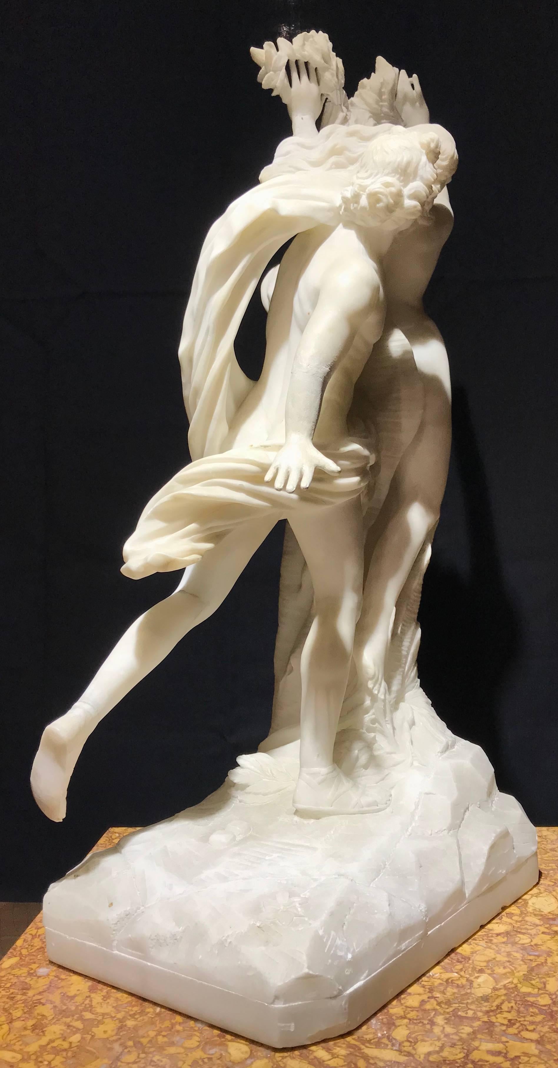 Hand-Carved Sculpture Apollo and Dafne Italian White Alabaster 19th Century after Bernini 