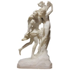 Antique Sculpture Apollo and Dafne Italian White Alabaster 19th Century after Bernini 