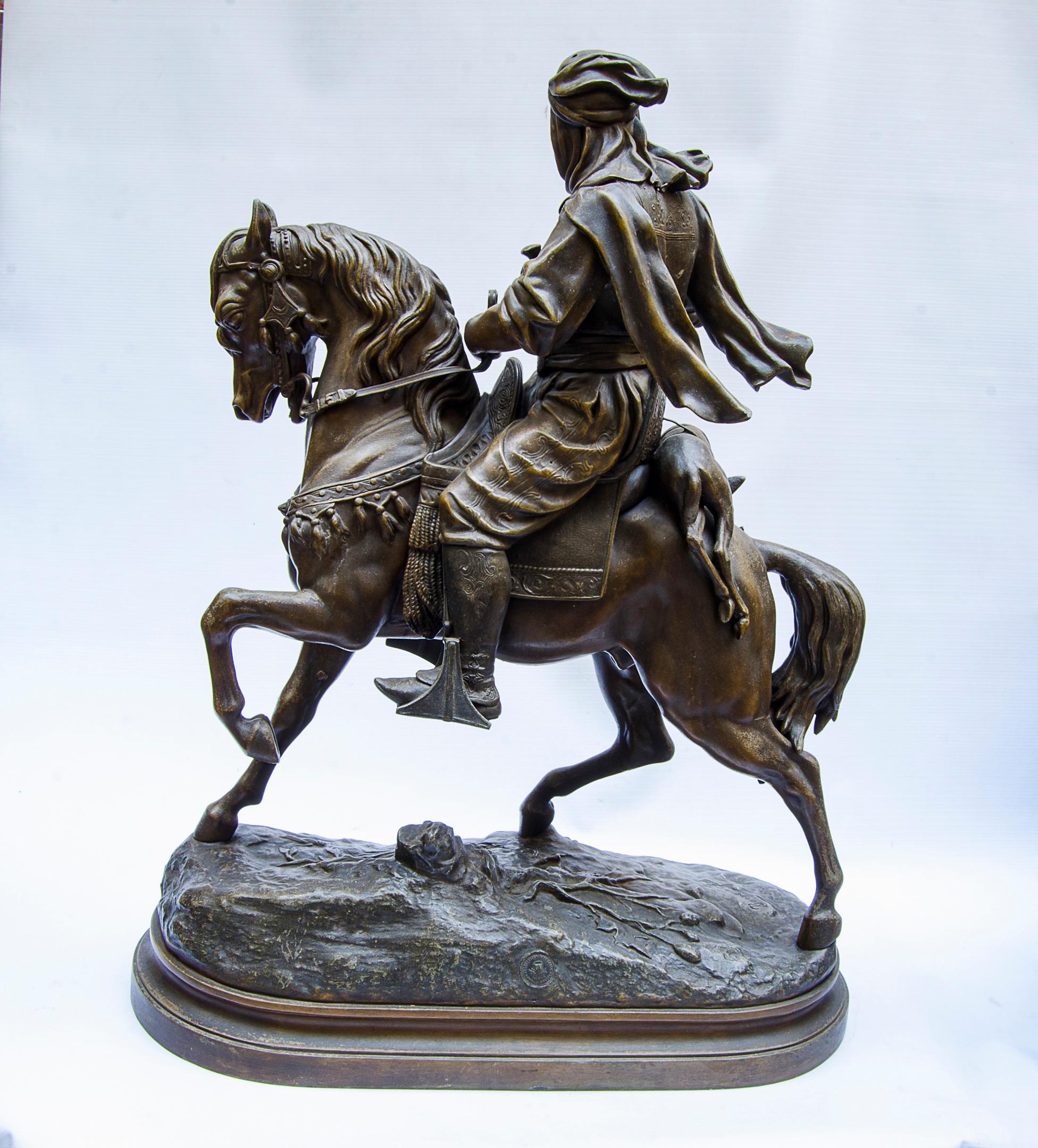 Pewter sculpture orientalist, signed: Barye Fils

Subject: 