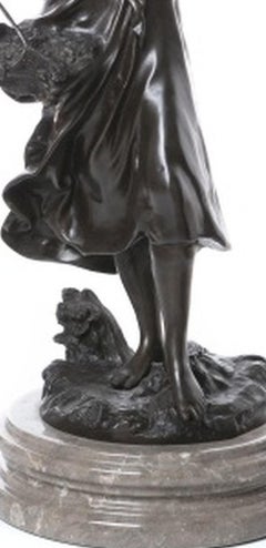 Escultura - Auguste Moreau - «Jovencita con una cesta de flores» (firmada)