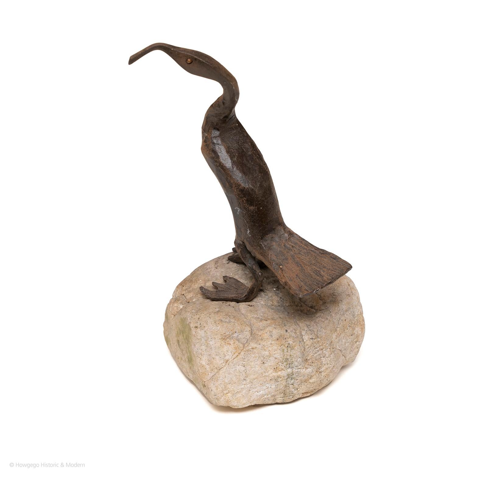 Mid-Century Modern Sculpture Bird Wild Wading Curlew Bronze Stone Rock For Sale