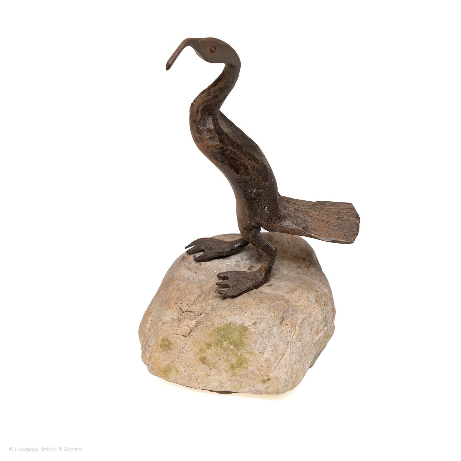 Scandinavian Sculpture Bird Wild Wading Curlew Bronze Stone Rock For Sale