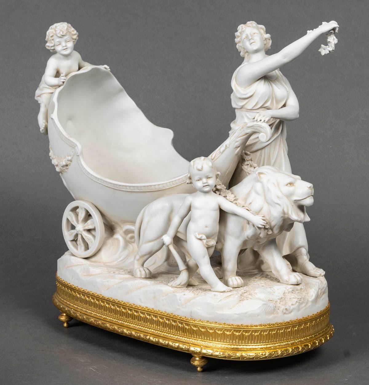 Allemand Sculpture, groupe de biscuits, monture en bronze doré, Allemagne, période Napoléon III. en vente