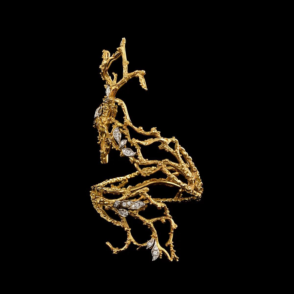Skulptur-Armband Gilbert Albert Gold und Diamanten 1970er Jahre (Rohschliff) im Angebot