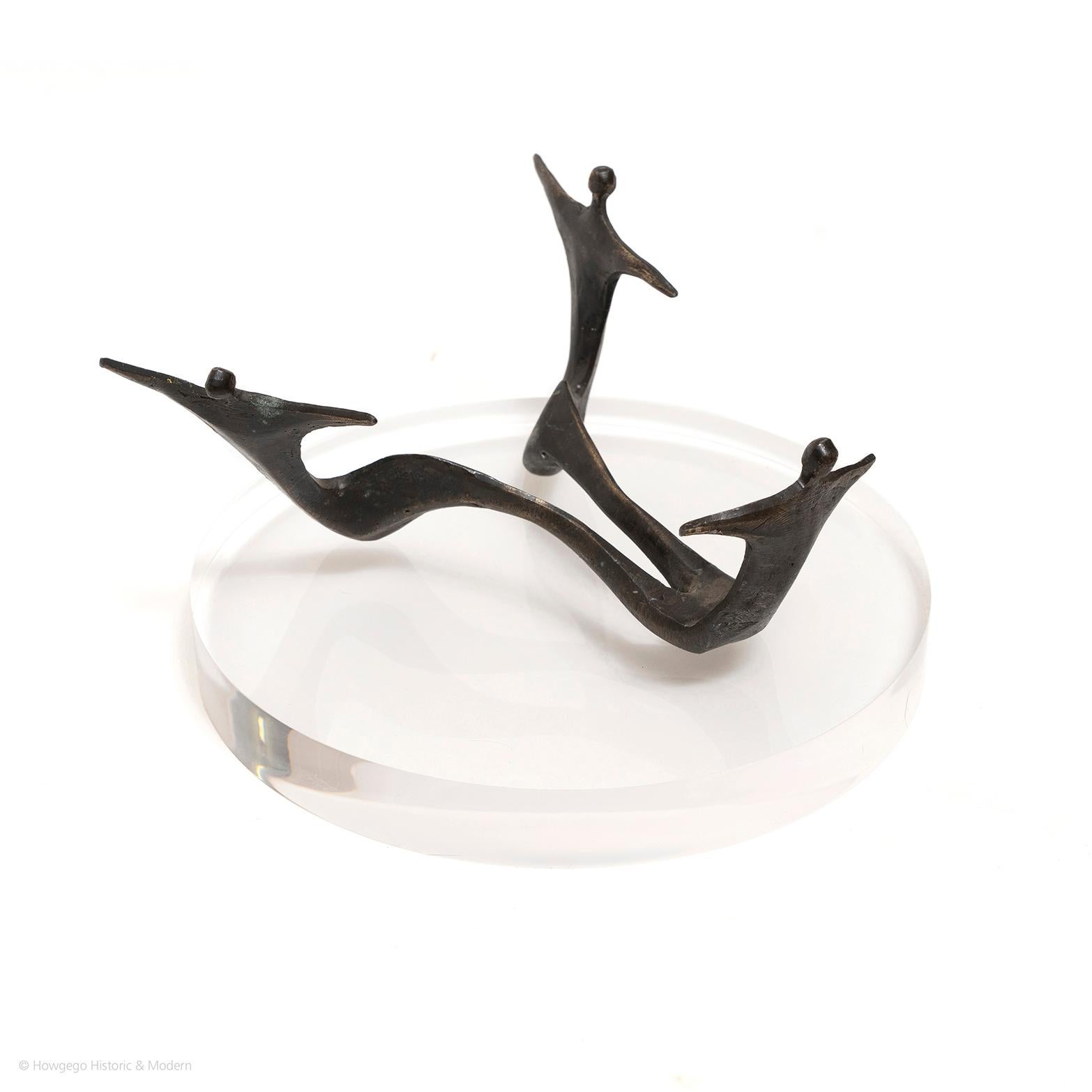 Mid-Century Modern Sculpture Bronze Figurative 3 Dancers Biomorphic Abstract diameter 22cm 8 3/4
