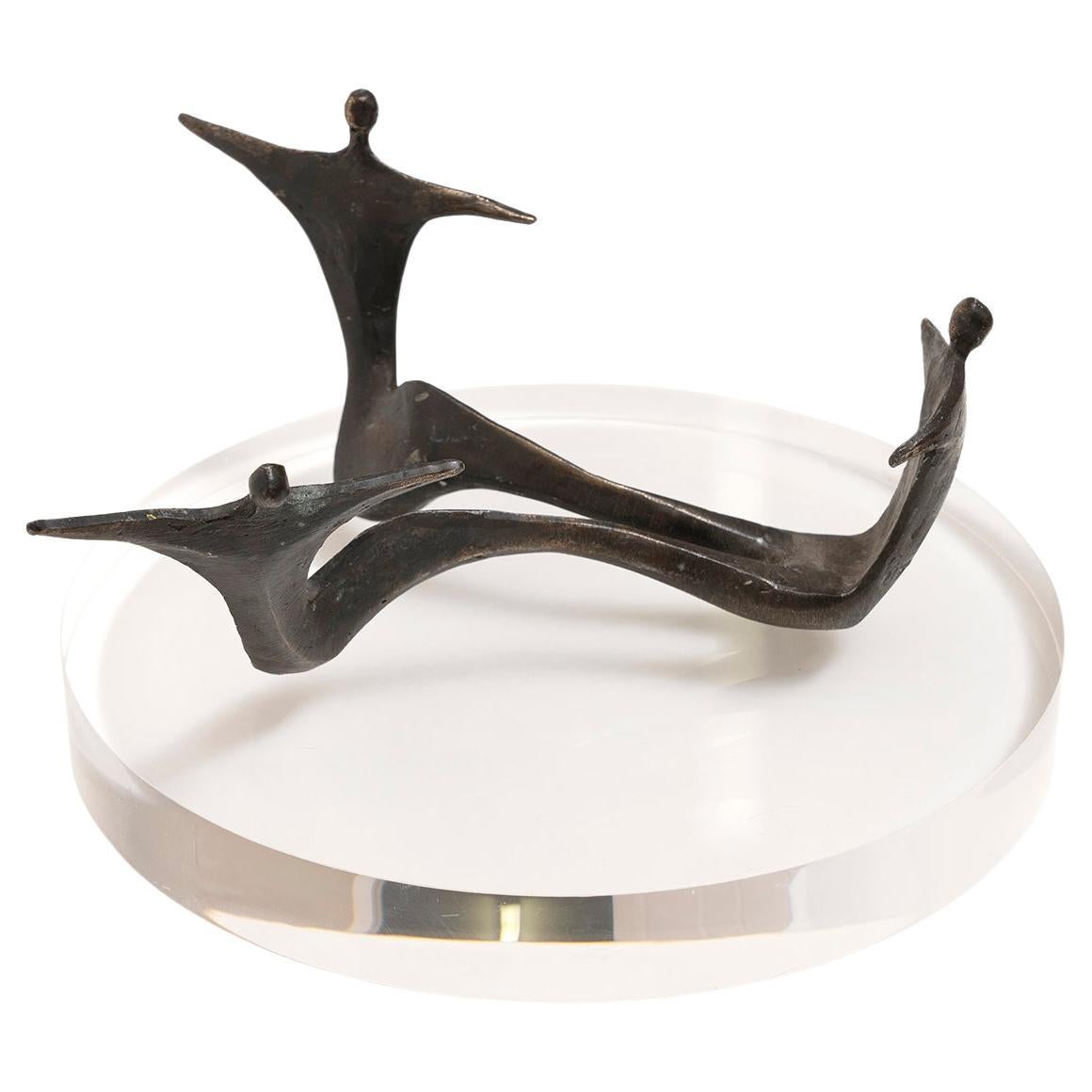 Sculpture figurative en bronze - 3 danseurs - Diamètre abstrait biomorphique 22 cm 8 3/4 po.