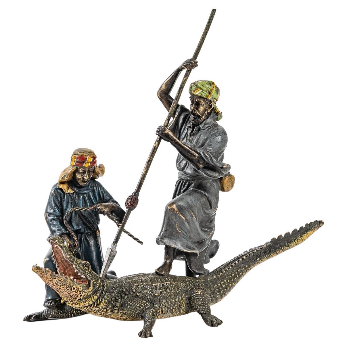 Sculpture, Bronze of Vienna, "Crocodile", Signed Bergman, Orientalist