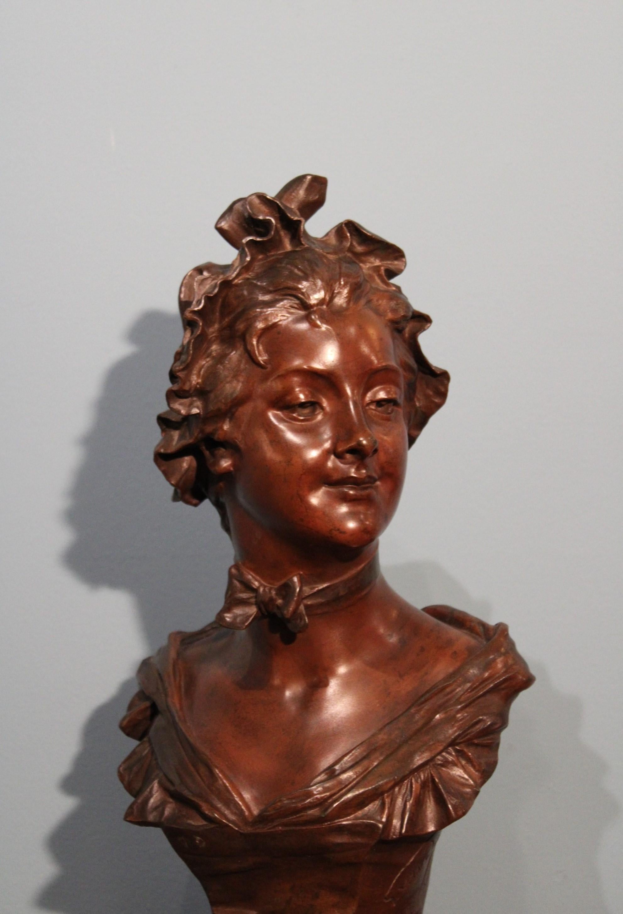 Belgian Sculpture Bust of a Woman in Bronze by Georges Van Der Straeten For Sale