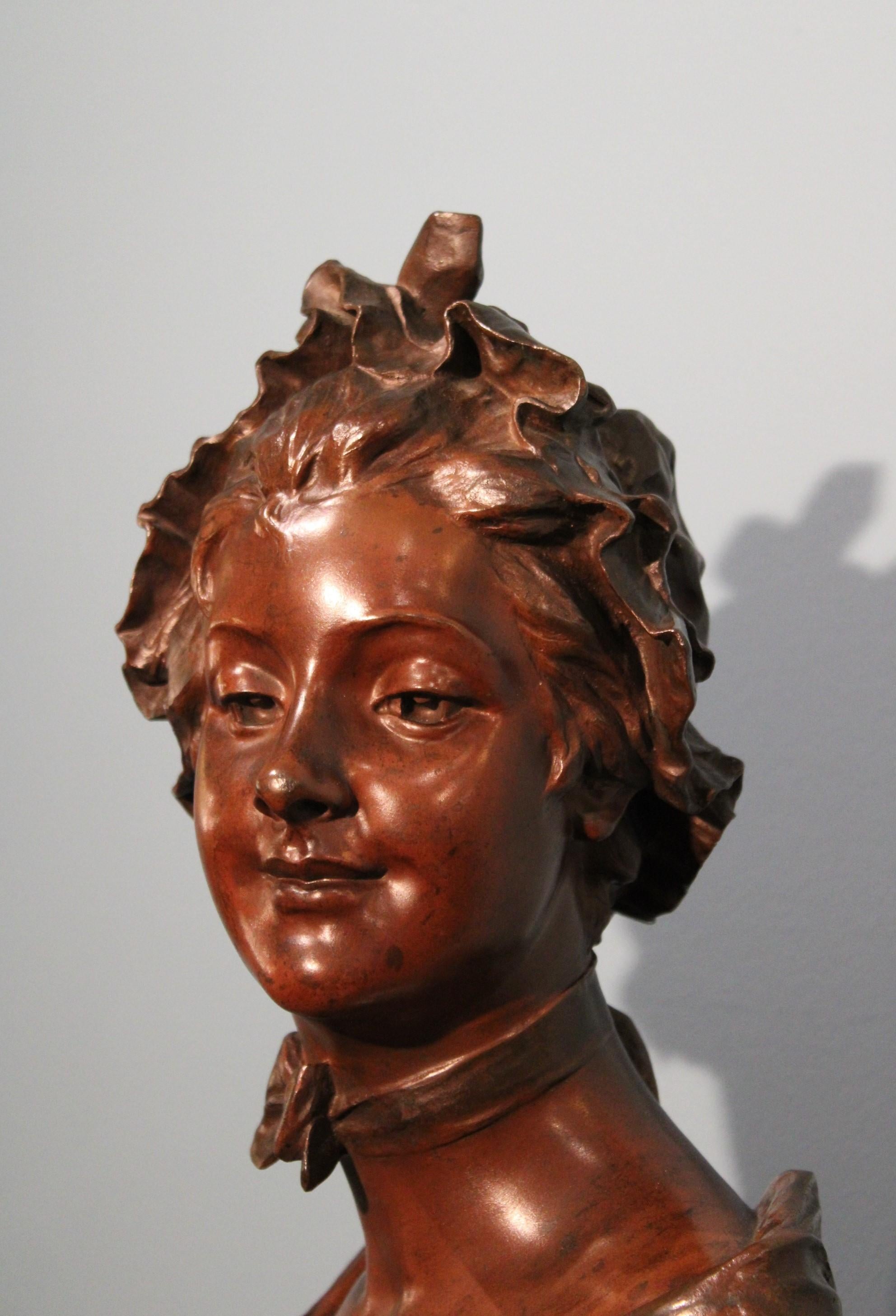 19th Century Sculpture Bust of a Woman in Bronze by Georges Van Der Straeten For Sale