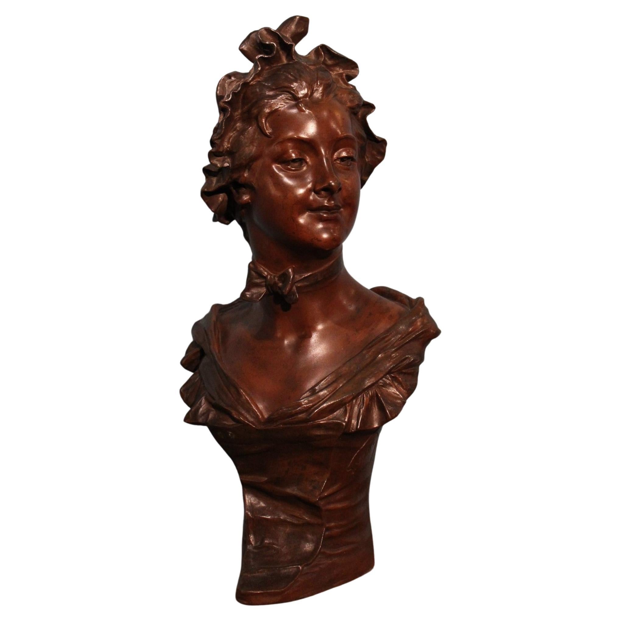 Sculpture Bust of a Woman in Bronze by Georges Van Der Straeten For Sale
