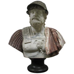 Sculpture "Bust Of Ancient Warrior ", Natural Dimensions, 5 Types of Marble