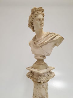 Sculpture "Bust of Apollo" on a Column Stucco, End of 19th Century