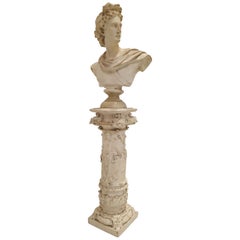 Sculpture "Bust of Apollo" on a Column Stucco, End of 19th Century