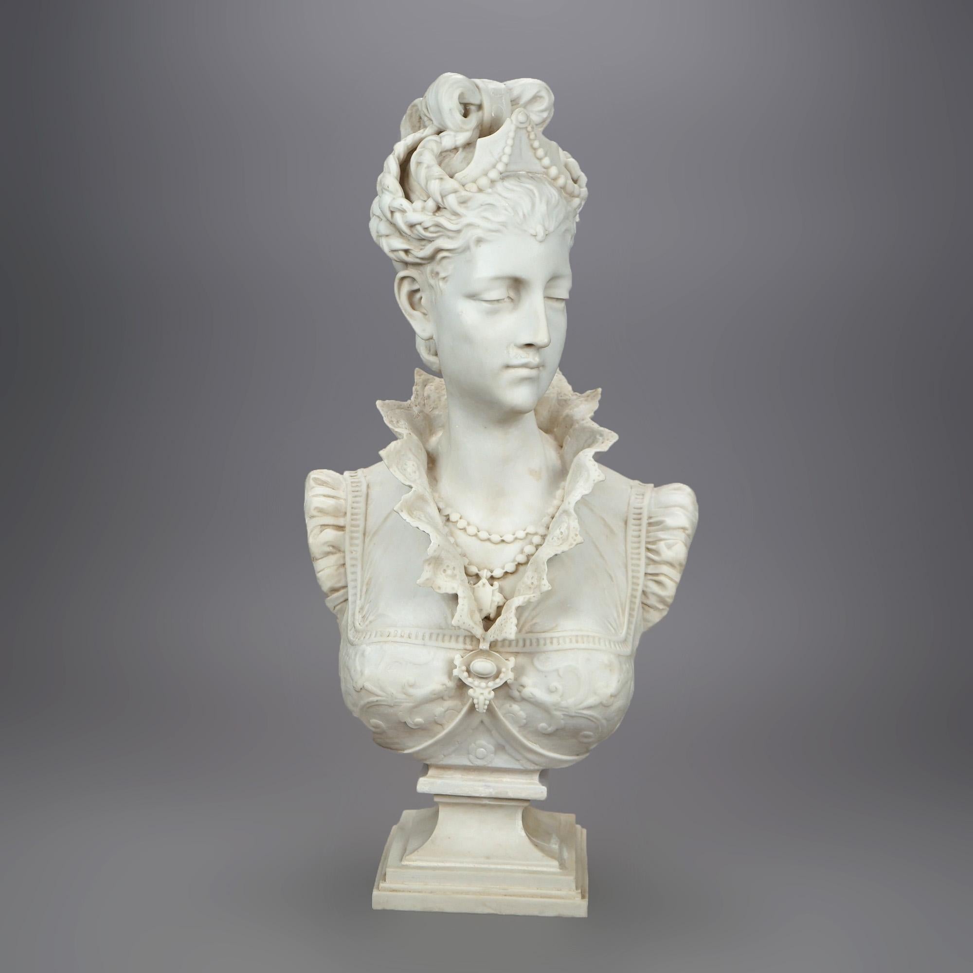 Molded Sculpture Bust of Neoclassical Woman, Resin Composition, 20th C